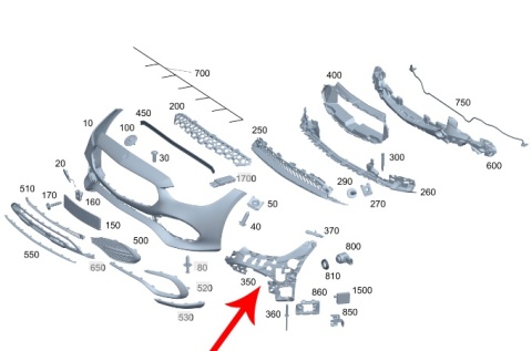 Ślizg Mercedes w206 C-klasa 21r.- NOWE lewe przednie mocowanie zderzaka wspornik uchwyt lewy przód NOWY ORYGINALNY a2068855905