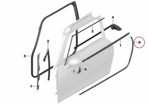 Uszczelka Mini One Cooper Cabrio III F56 F57 13-24r. 3Drzwi NOWA dolna guma prawych lewych przednich drzwi prawy lewy przód