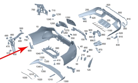 Ślizg Mercedes w206 C-klasa AMG line 21r.- NOWE lewe tylne dolne mocowanie zderzaka wspornik uchwyt lewy tył NOWY ORYGINALNY