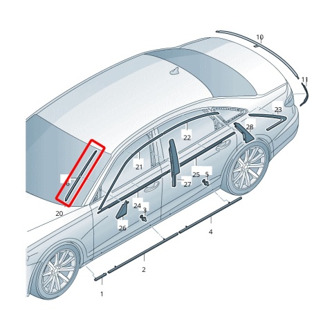 Listwa Audi A8 D5 17r.- NOWA lewa nakładka zgarniająca szyby przedniej czołowej zaślepka 4n0854327