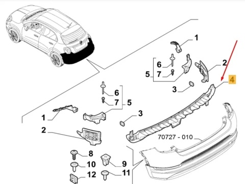 Ślizg Fiat 500X 14r.- tylne środkowe mocowanie zderzaka 51937661