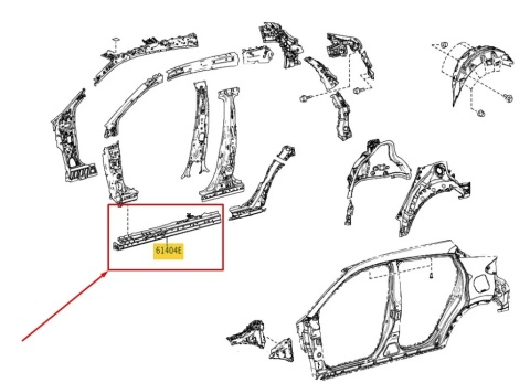 Poszycie Toyota C-HR I 16-23r. NOWY lewy próg wewnętrzny wzmocnienie progu ćwiartka reperaturka ORYGINALNA 61404-f4900