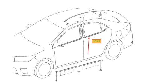Listwa Toyota Corolla XI E18 SEDAN 13-19r. NOWA lewa tylna uszczelka drzwi zgarniająca zewnętrzna szyby lewy tył 75740-02300