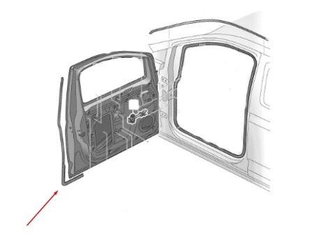 Uszczelka VW Caddy 4 IV Transit Connect 3 III 20r.- boczna guma drzwi wewnętrzna prawych drzwi pasażera prawy przód 2k7837120a
