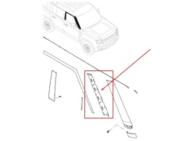 Listwa Land Rover Defender 20r.- NOWY prawy ślizg nakładki słupka drzwi szyby przedniej listwa montażowa lr161144 n8b2-03178-aa