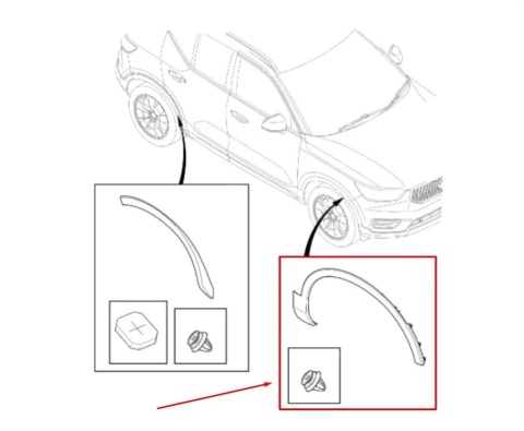 Listwa Volvo XC40 EX40 Volvo C40 22r.- NOWY prawy przedni rant nadkola błotnika nakładka strukturalna prawy przód 32409189