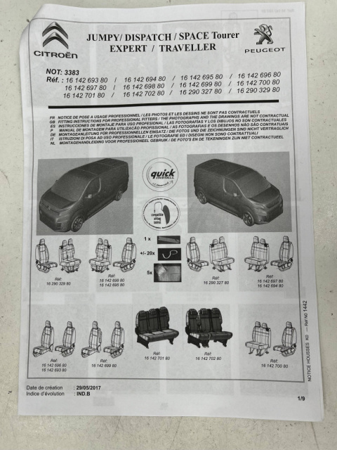 Fotele Citroen Jumpy SpaceTourer Zafira Life Peugeot Traveller Pokrowce na siedzenia 2 lub 3 rząd NOWE 1614270180